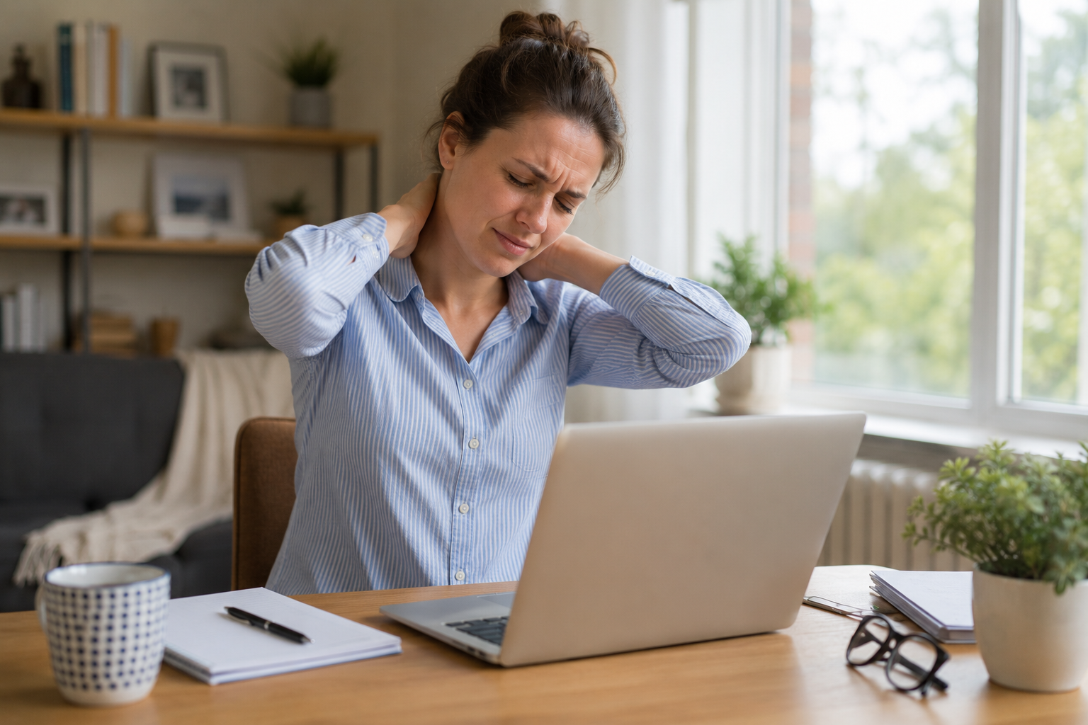 Neck pain from home office work — massage Shepparton for tension relief