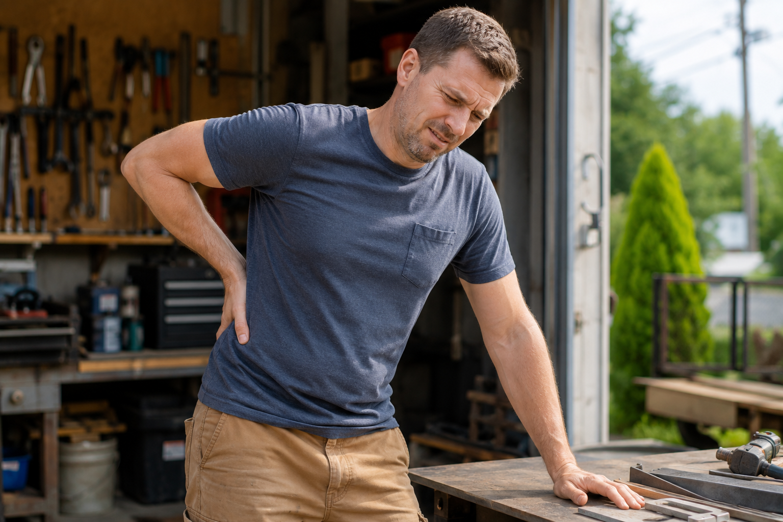 Tradesman with chronic lower back tension — massage Shepparton for structural muscle tightness