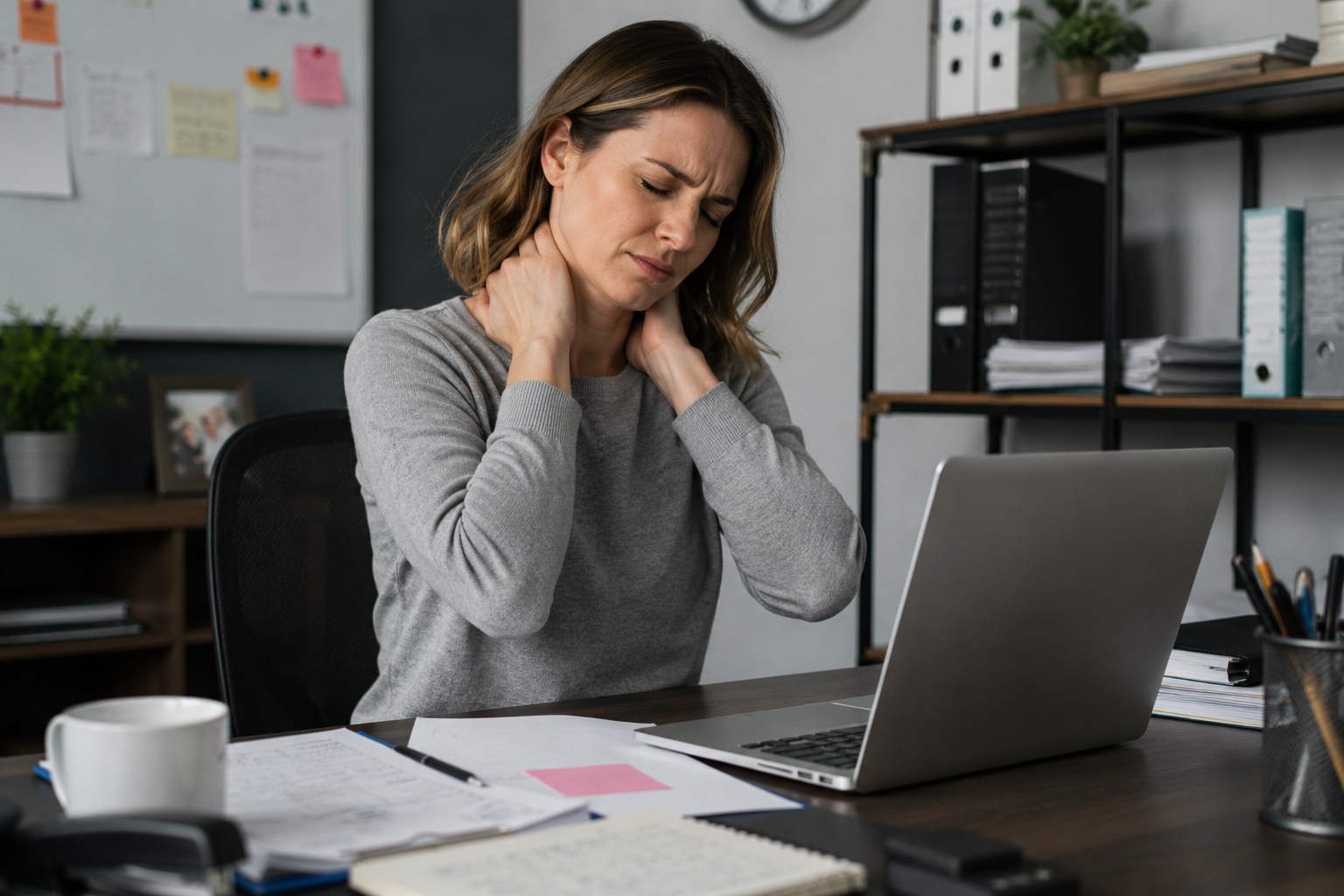 Chronic neck and shoulder tension in office worker — massage Shepparton deep tissue treatment