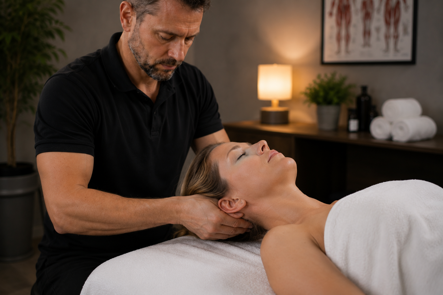 Suboccipital release during massage Shepparton session for neck pain and headache treatment