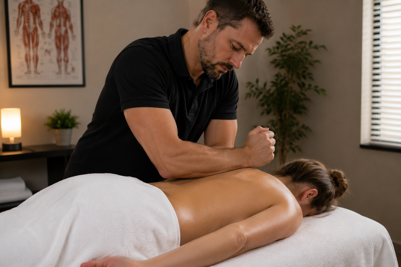 Deep tissue massage Shepparton targeting thoracic spine stiffness from prolonged desk work