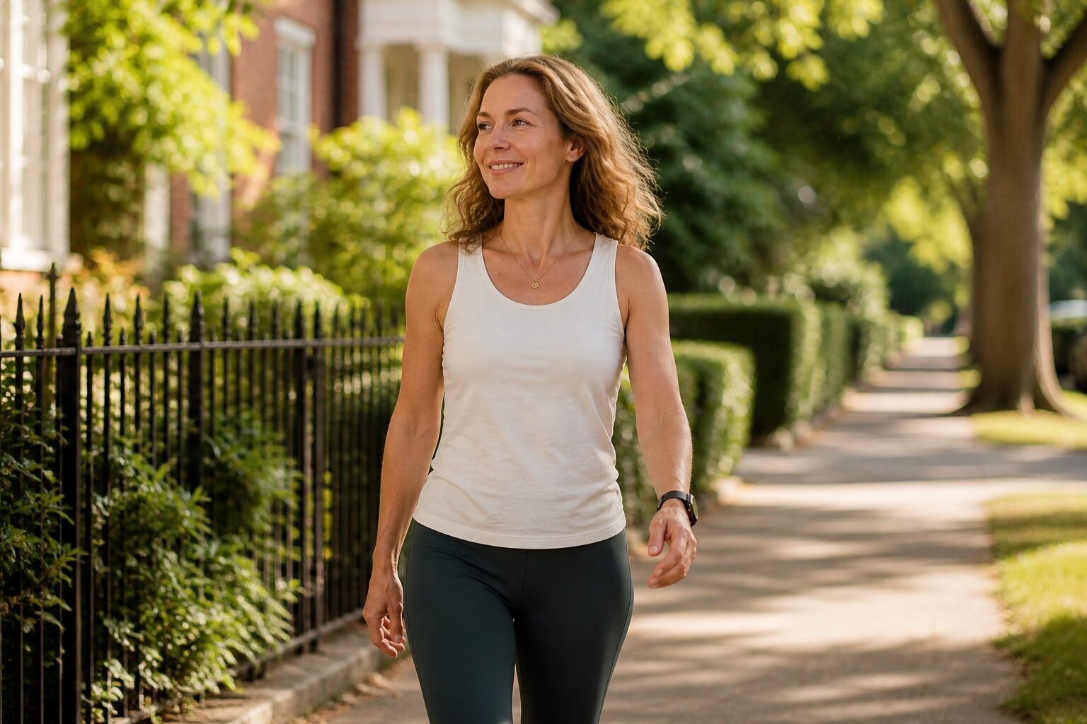 Caucasian woman walking comfortably outdoors in Shepparton β representing the long-term lifestyle benefits of consistent massage